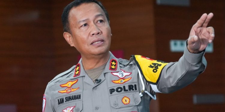 Kepala Korps Lalu Lintas (Kakorlantas) Polri Irjen Pol Aan Suhanan di Lantai 4 Gedung NTMC Korlantas Polri, Sabtu (21/12/2024).